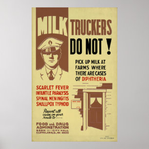 Melktrucker FDA Waarschuwing 1940 WPA Gezondheid Poster