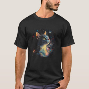 Melkweg Kat in de Ruimte Sterren Twinkelen Kunst T-shirt