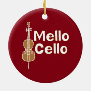 Mellow cello witte tekst keramisch ornament