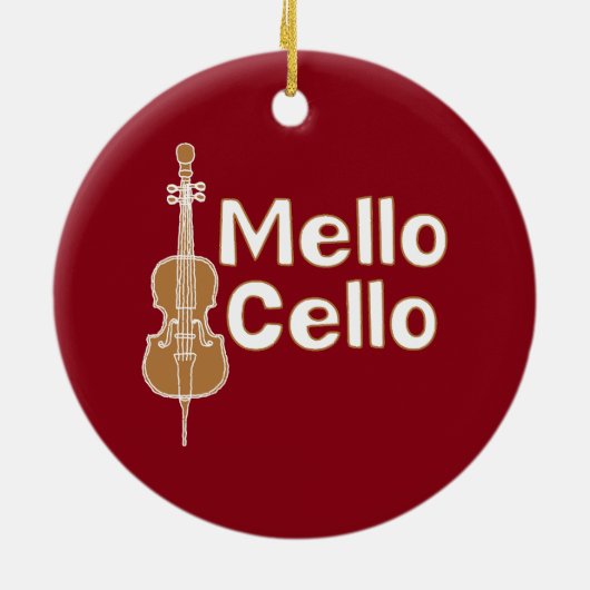 Mellow cello witte tekst keramisch ornament (Achterkant)