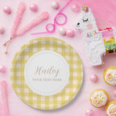 Mellow gele vichy geruite feest papieren bordje (Feest)