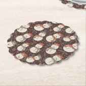 Mellow Snowmen - Kerstpatroon amarro rood. Kartonnen Onderzetters (Gekanteld)