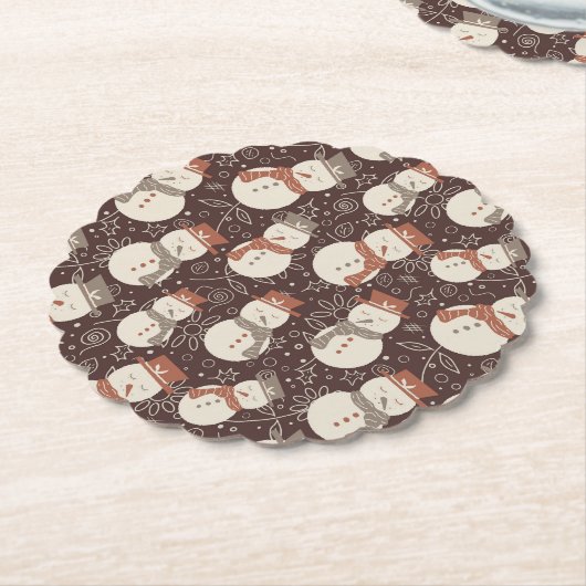 Mellow Snowmen - Kerstpatroon amarro rood. Kartonnen Onderzetters (Gekanteld)