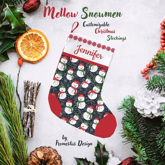 Mellow Snowmen - Xmas red and green customizable. Kleine Kerstsok