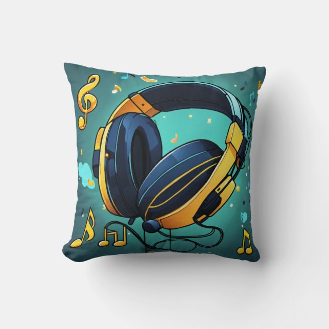 Melodic Beats Cartoon Headset Icon Kussen (Voorkant)