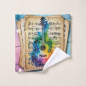 Mélodie colorée : Guitare peinte sur musique Vinta (Gant de toilette)