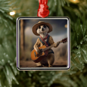 Melodieën van de Savanna A Meerkat Gitaar Serenade Metalen Ornament