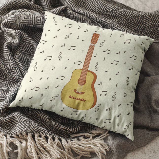 Melodische gitarist Music Note Design Kussen (Guitar With Music Notes Personalized Throw Pillow)