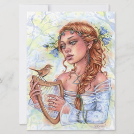 Melody Bell Flower Nightingale Bird Harp Art Kaart