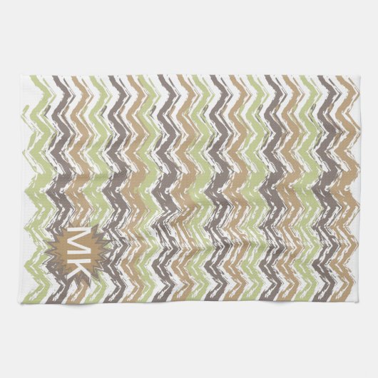 Melon Brandy Scribble ZigZag Pattern Theedoek (Horizontaal)
