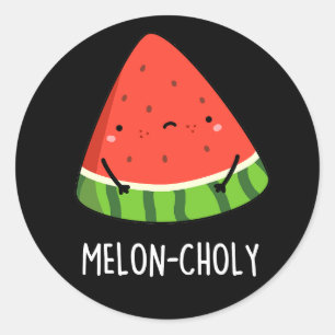 Melon-choly Funny Sad Watermelon Pun Dark BG Ronde Sticker