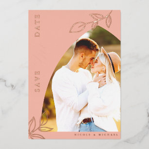 Melon Roze Boog Folie Blad Save The Date Kaart