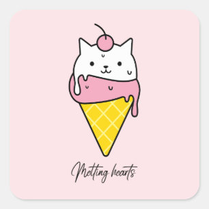 Melting Hearts - Schattigee zomerse ijskat Vierkante Sticker