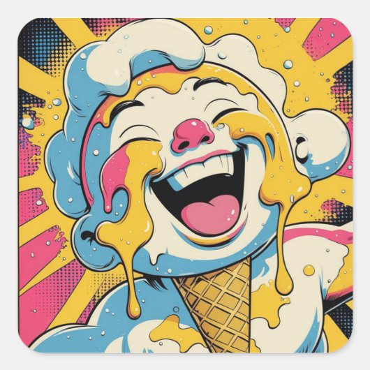 Melting Joy – Ice Cream Pop Art Explosion Vierkante Sticker (Voorkant)