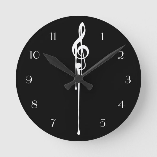 MELTPOINT BLACK White G-Clef Custom Numbers Ronde Klok (Voorkant)