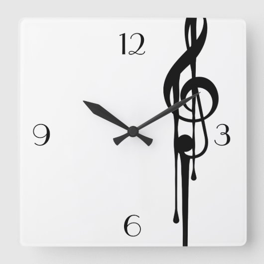 MELTPOINT WHITE Black G-Clef Big Custom Numbers Vierkante Klok (Voorkant)