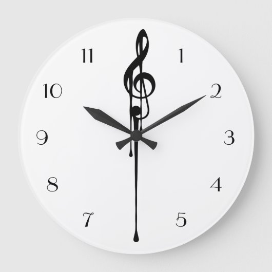 MELTPOINT WHITE Black G-Clef Custom Numbers Grote Klok (Voorkant)