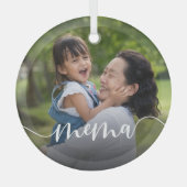 Mema Grandma Script Overlay Glas Ornament (Voorkant)