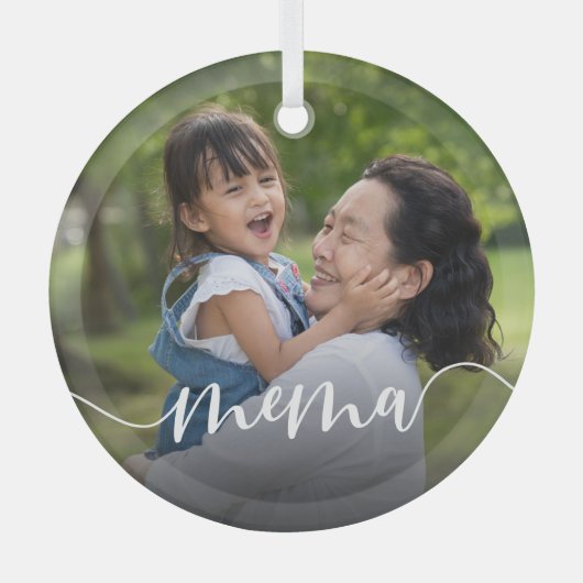 Mema Grandma Script Overlay Glas Ornament (Voorkant)