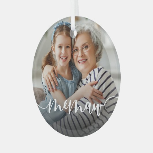 Memaw Grandma Script Overlay Glas Ornament (Voorkant links)