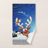Mème de Noël drôle de renne qui regarde par-dessus (Serviette à main)