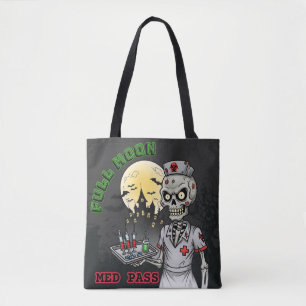 Meme Full Moon Med Pass Zombie Nurse Halloween Draagtas