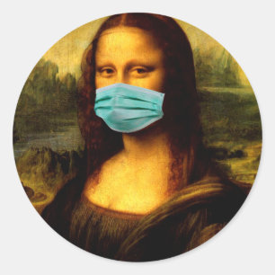 Memen. Grappig. Mona Lisa in quarantaine. Ronde Sticker