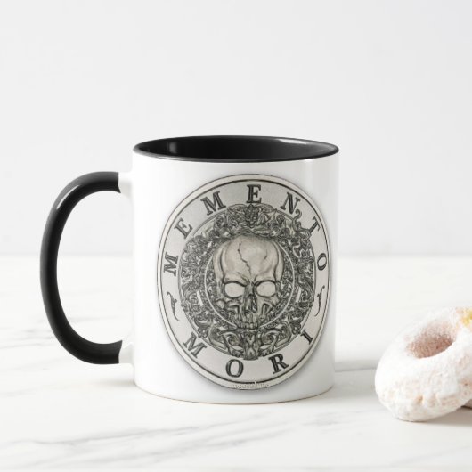 Memento Mori Carpe Diem Silver Round Mok (Met donut)