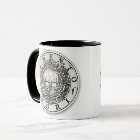 Memento Mori Carpe Diem Silver Round Mok (Voorkant links)