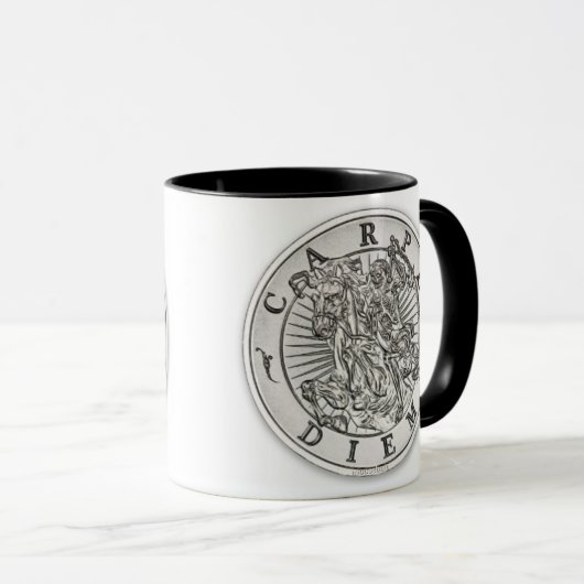 Memento Mori Carpe Diem Silver Round Mok (Voorkant rechts)