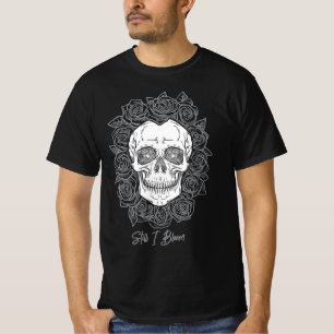 Memento Mori! Schedel en Rozen, hand getekend T-shirt