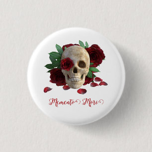 Memento Mori. Schedel met rode rozen Ronde Button 3,2 Cm