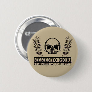 Memento mori schedel ronde button 5,7 cm
