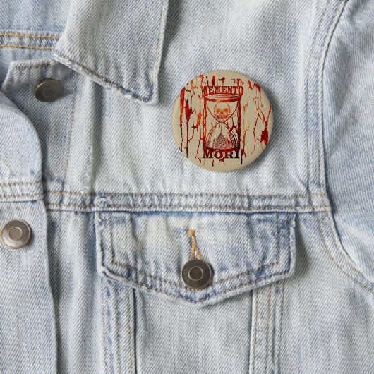 Memento mori schedel zandloper ronde button 5,7 cm (In situ)