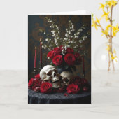 Memento Mori Tableau Gotische Verjaardag Kaart (Gele Bloem)