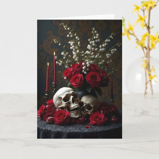 Memento Mori Tableau Gotische Verjaardag Kaart (Gele Bloem)