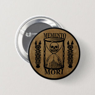 memento mori zandloper ronde button 5,7 cm