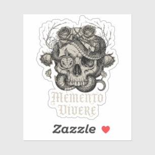 Memento Vivere Gotische Schedel met Slang en Rozen Sticker