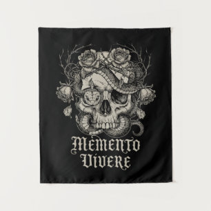Memento Vivere Gotische Schedel met Slang en Rozen Wandkleed