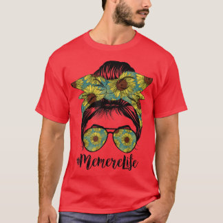 Memere Life Messy Hair Bun Sunflower Vrouwen Moede T-shirt