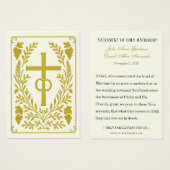 Mémoire de mariage catholique | Croix dorée (Devant & derrière)