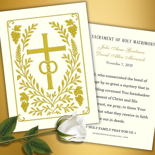 Mémoire de mariage catholique | Croix dorée