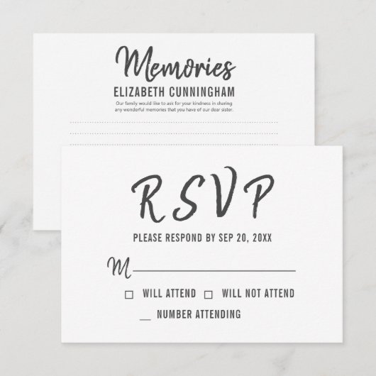 Mémoires simples modernes Réponse mémoriale (Devant / Derrière)