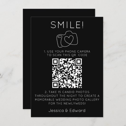 memorabele foto's QR code zwart chique moderne bru (Voorkant / Achterkant)