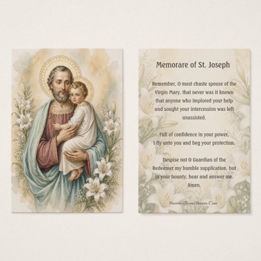 Mémorare à Saint Joseph, Prière Sainte Dévotion du (Devant & derrière)