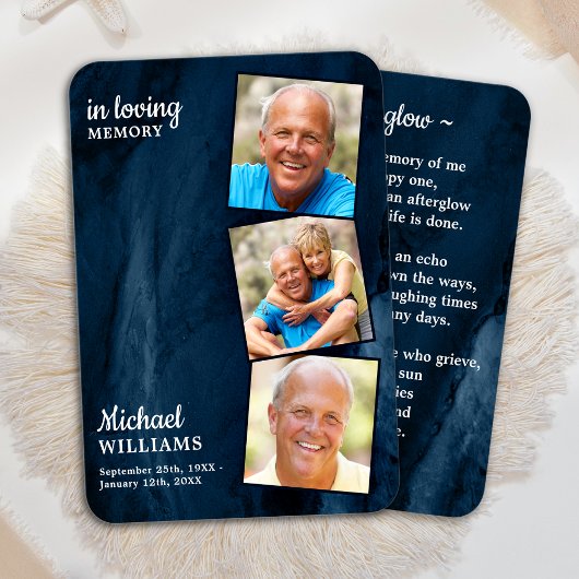 Memorial 3 Foto Funeral Prayer Kaart Blue Marble