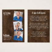 Memorial 3 Foto Funeral Prayer Kaart Leather (Voorkant /achterkant)