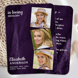 Memorial 3 Foto Funeral Prayer Kaart Paars Marble