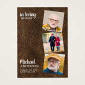 Memorial 3 Foto Leather Funeral Prayer Kaart (Voorkant)