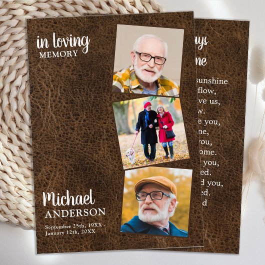 Memorial 3 Foto Leather Funeral Prayer Kaart
